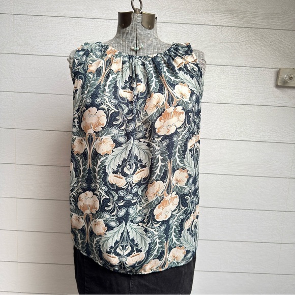 LOFT Tops - LOFT Floral Sleeveless Blouse Small Blue Green Peach Easy Fit Relaxed Summer Top
